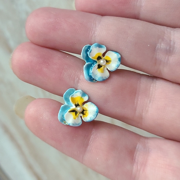 Vintage Jewelry Vintage Enamel Pansy Earrings Poshmark